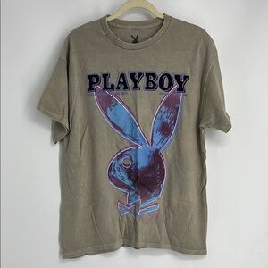 PLAYBOY Brown Tee with Blue Graphic